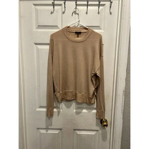 J. Crew Sweater Tan Brown Size Large Ribbed Neck‎ Cuffs Bottom Neutral Capsule